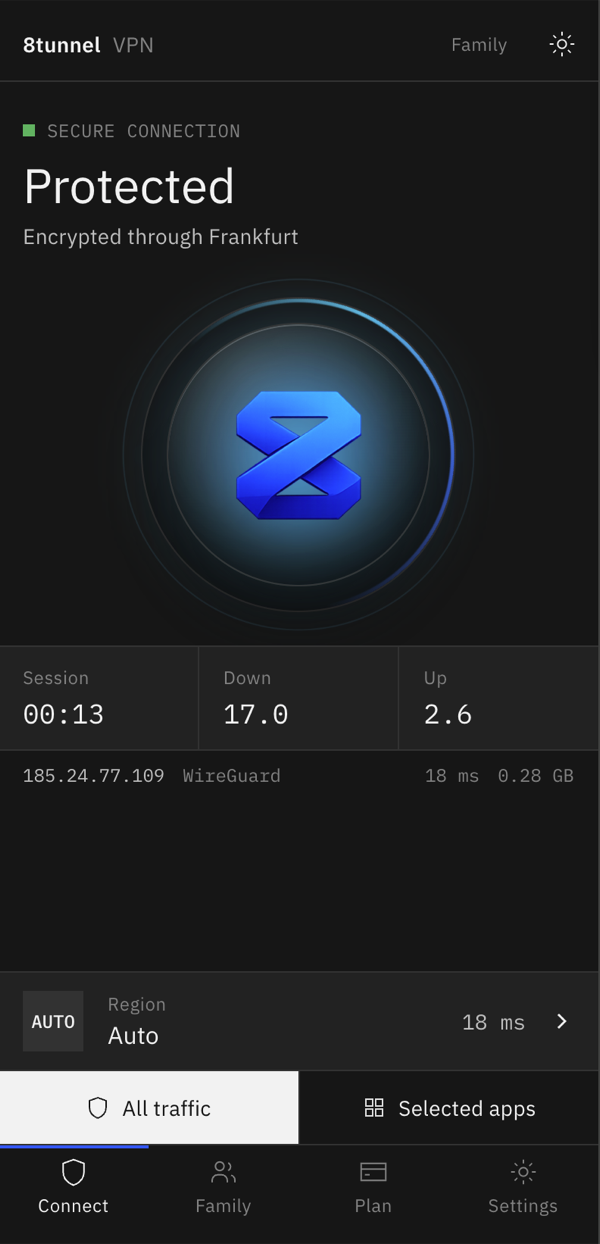 Приложение 8Tunnel: установлено защищенное соединение